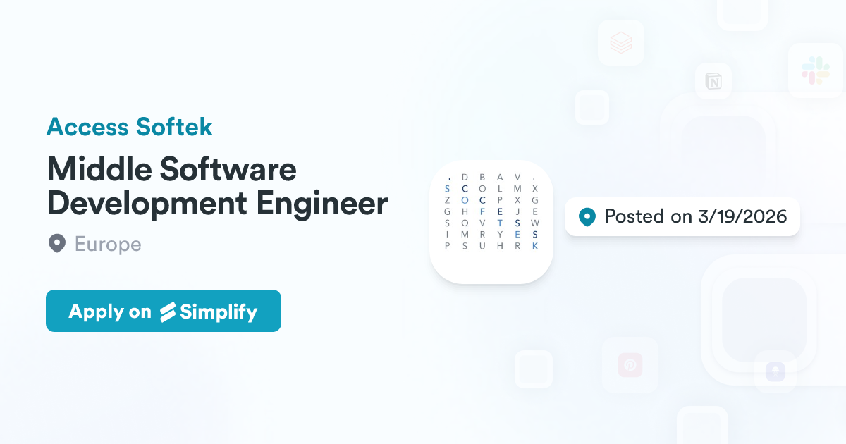 Softek 3 In1 Middle Software Development Engineer @ Access Softek | Simplify Jobs