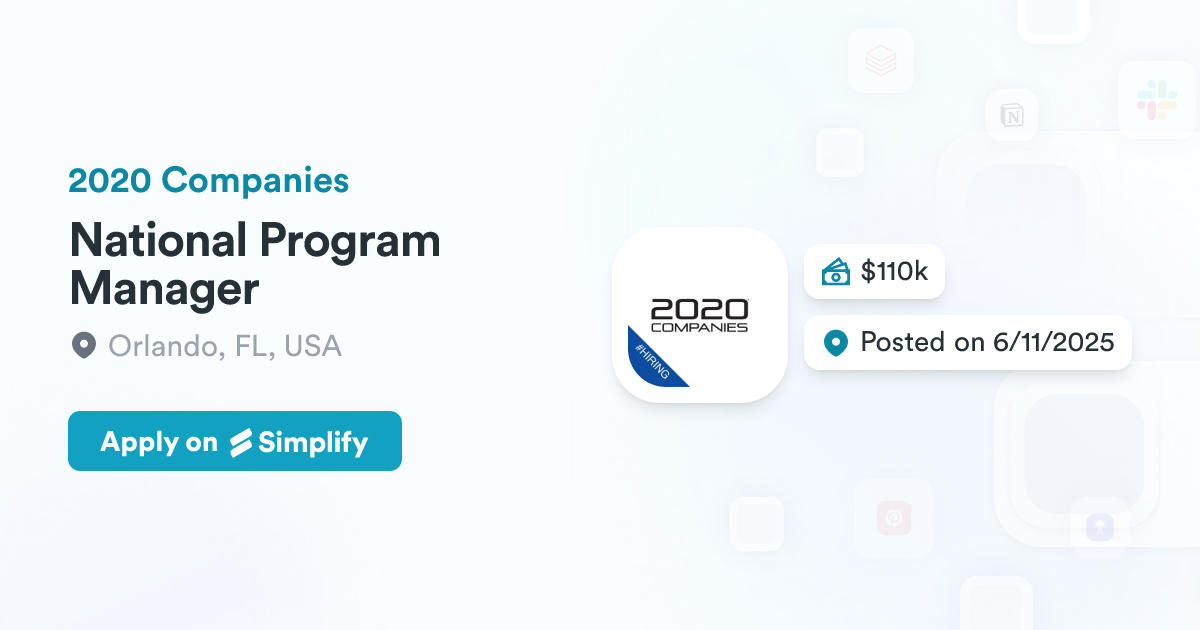 National Program Manager @ 2020 Companies | Simplify Jobs