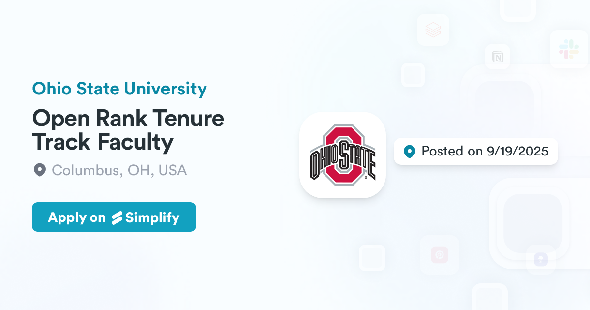 Open Rank Tenure Track Faculty @ Ohio State University | Simplify Jobs