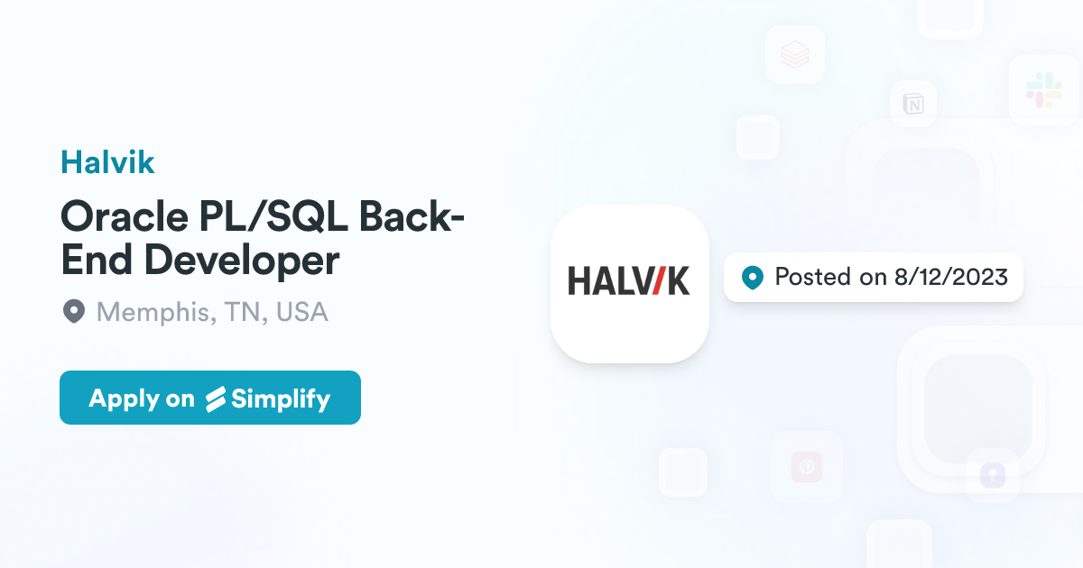 Oracle PL/SQL Back-End Developer @ Halvik | Simplify Jobs