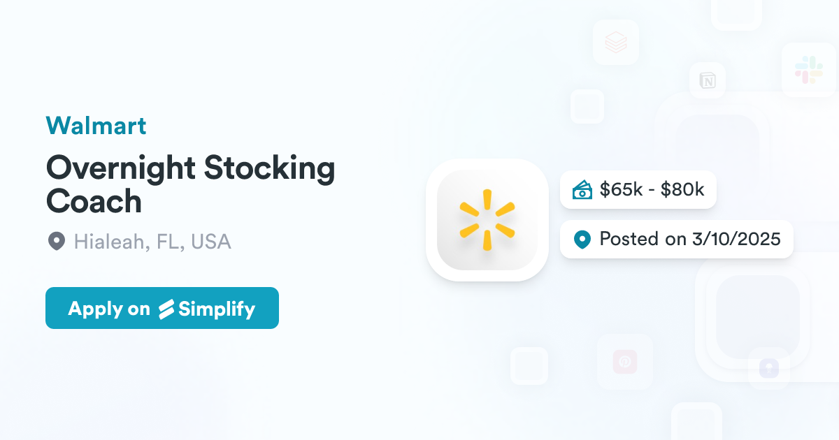Overnight Stocking Coach @ Walmart | Simplify Jobs