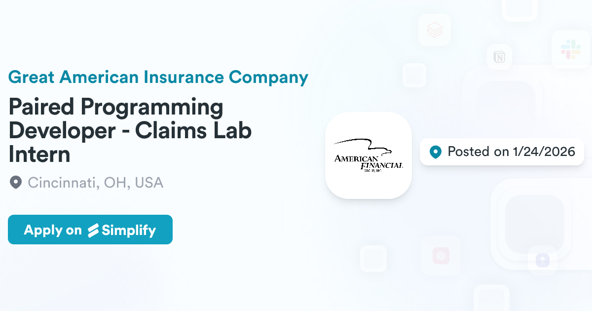 Insurance Claims Lab Paired Programming Developer - Claims Lab Intern @ Great American ...