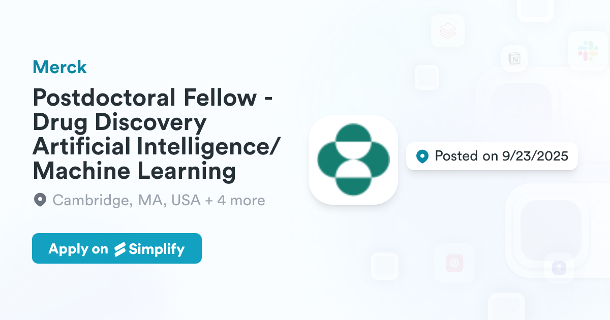 Postdoctoral Fellow - Drug Discovery Artificial Intelligence/Machine ...
