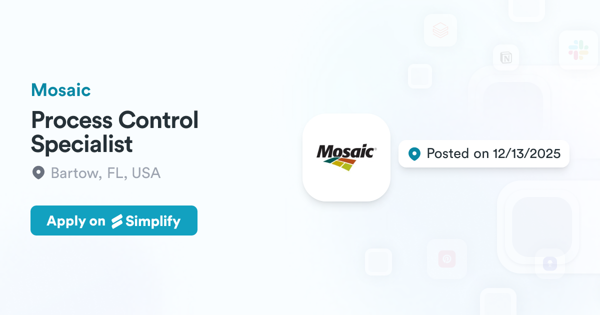 Process Control Specialist @ Mosaic | Simplify Jobs