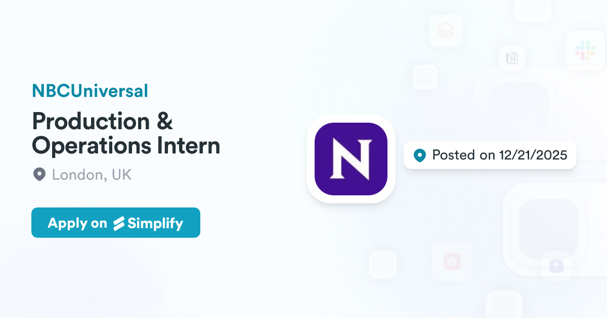 Nbc Operations Production & Operations Intern @ NBCUniversal | Simplify Jobs