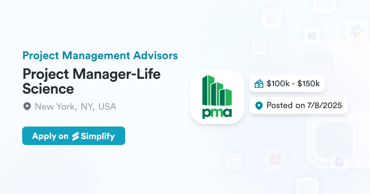 Science Project Management Project Manager-Life Science @ Project Management Advisors | Simplify Jobs