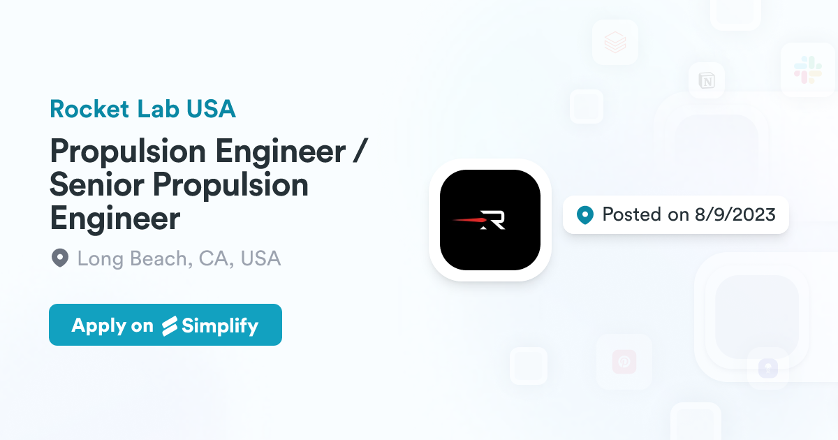 Propolsion Engineer Propulsion Engineer / Senior Propulsion Engineer @ Rocket Lab USA ...