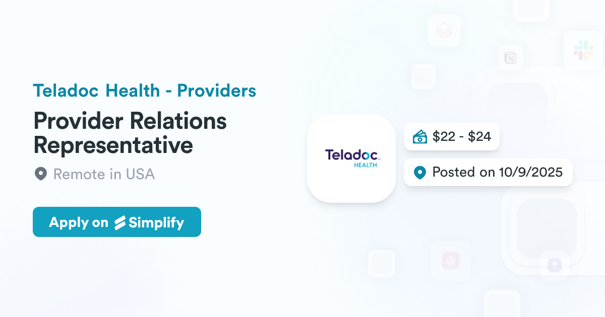 Provider Relations Provider Relations Representative @ Teladoc Health - Providers ...