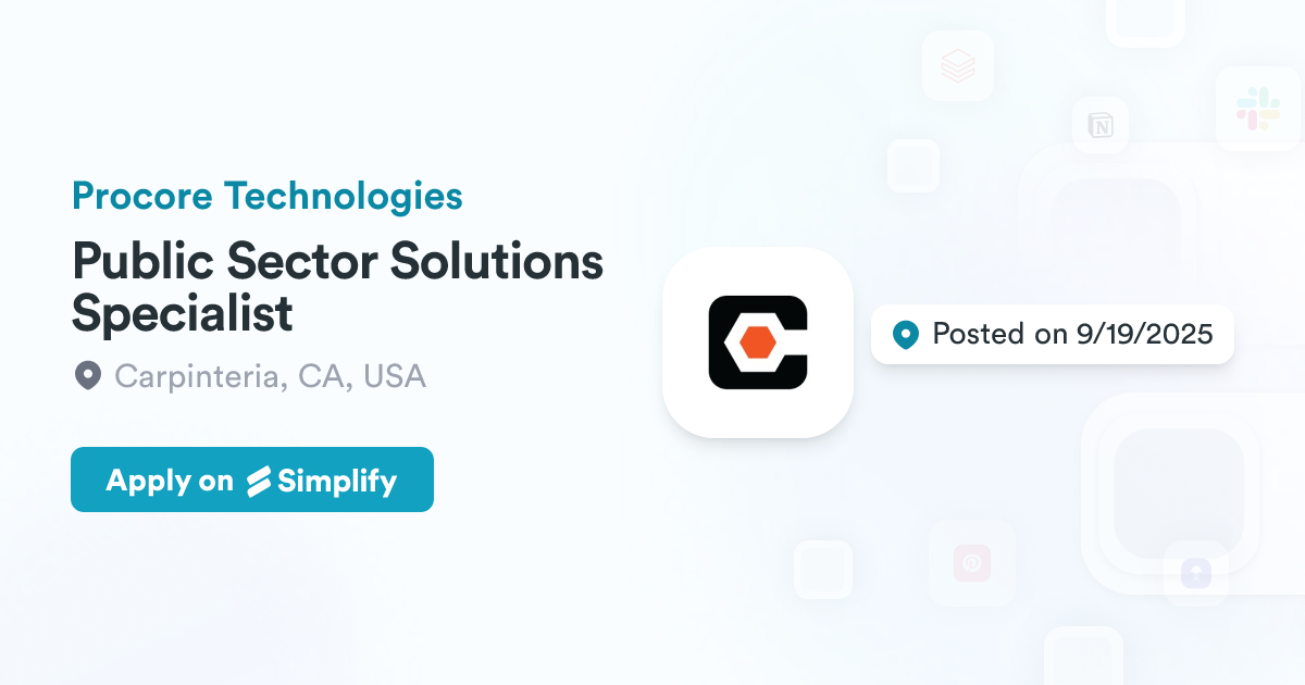 Pro Core Operating Sector Public Sector Solutions Specialist @ Procore Technologies | Simplify Jobs