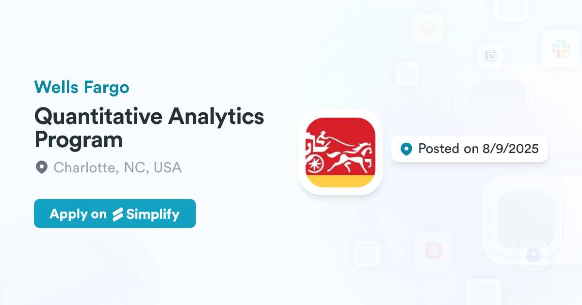 Cf Analytics Quantitative Analytics Program @ Wells Fargo | Simplify Jobs