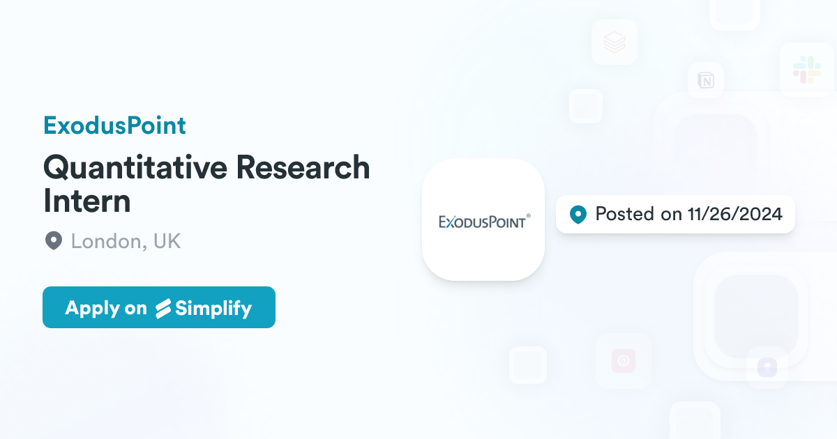 Quantitative Research Intern @ ExodusPoint | Simplify Jobs