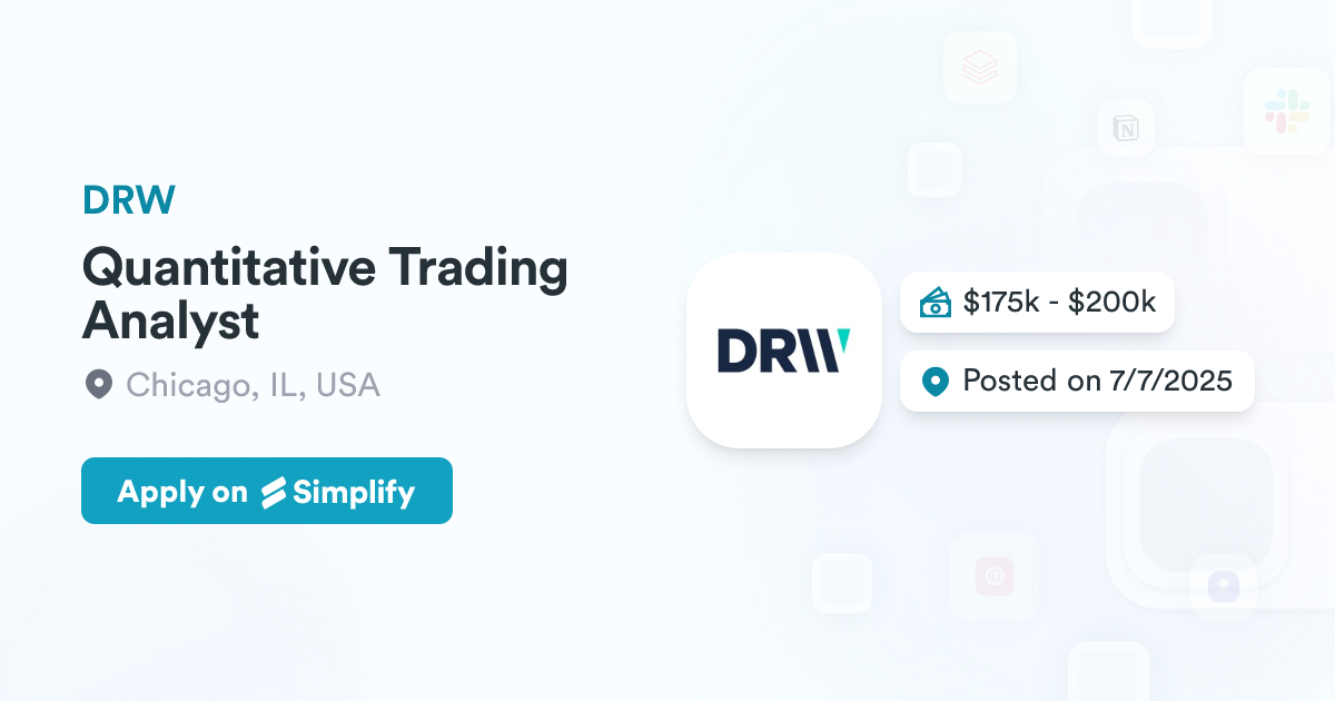 Quantitative Trading Analyst @ DRW | Simplify Jobs
