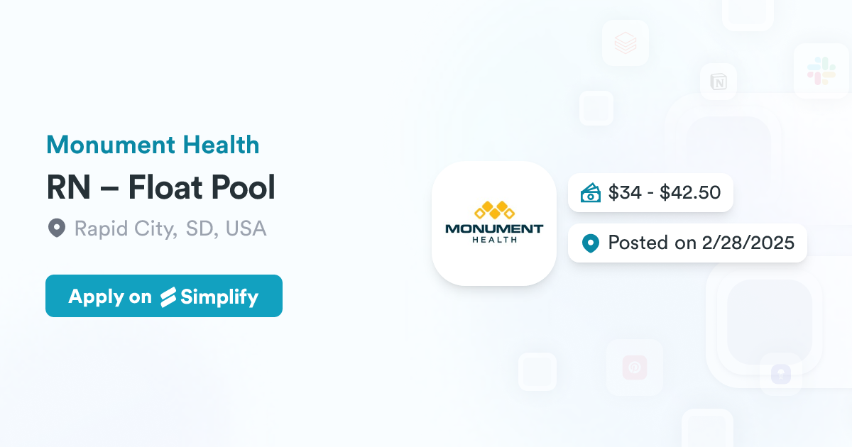 Float Pool Rn RN – Float Pool @ Monument Health | Simplify Jobs