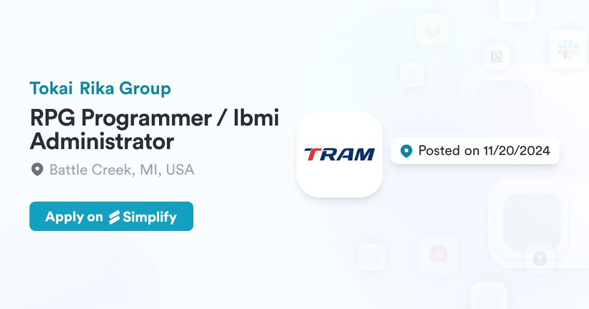 RPG Programmer / Ibmi Administrator @ Tokai Rika Group | Simplify Jobs
