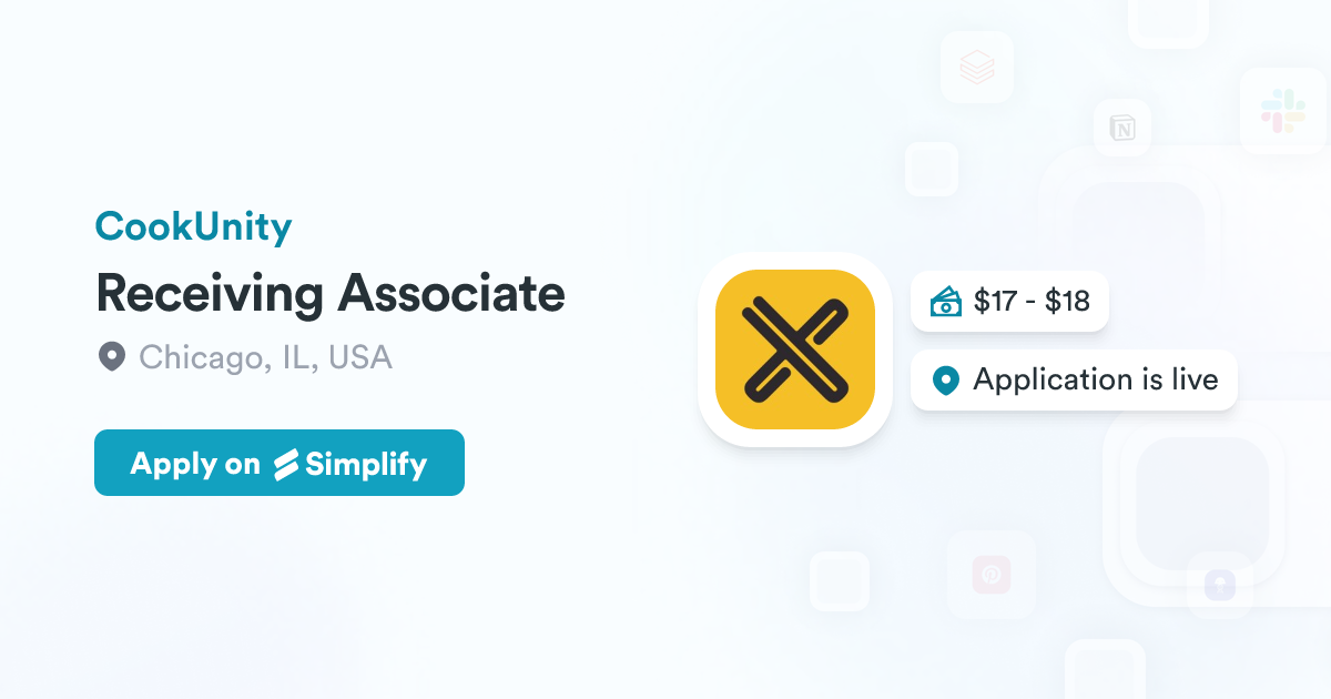 Cookunity Locations Receiving Associate @ CookUnity | Simplify Jobs