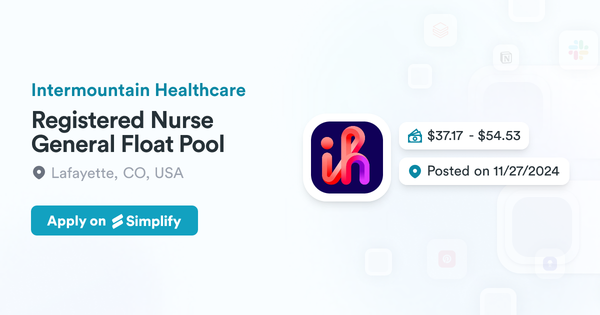 Rn Floating Registered Nurse General Float Pool @ Intermountain Healthcare ...