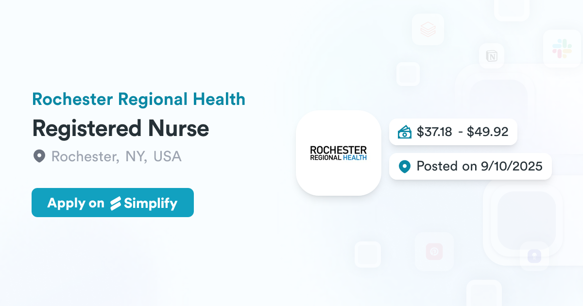 Registered Nurse @ Rochester Regional Health | Simplify Jobs