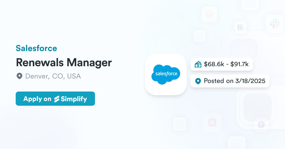 Salesforce Referrals Renewals Manager @ Salesforce | Simplify Jobs