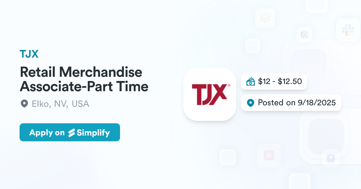 Retail Merchandise Associate-Part Time @ TJX | Simplify Jobs