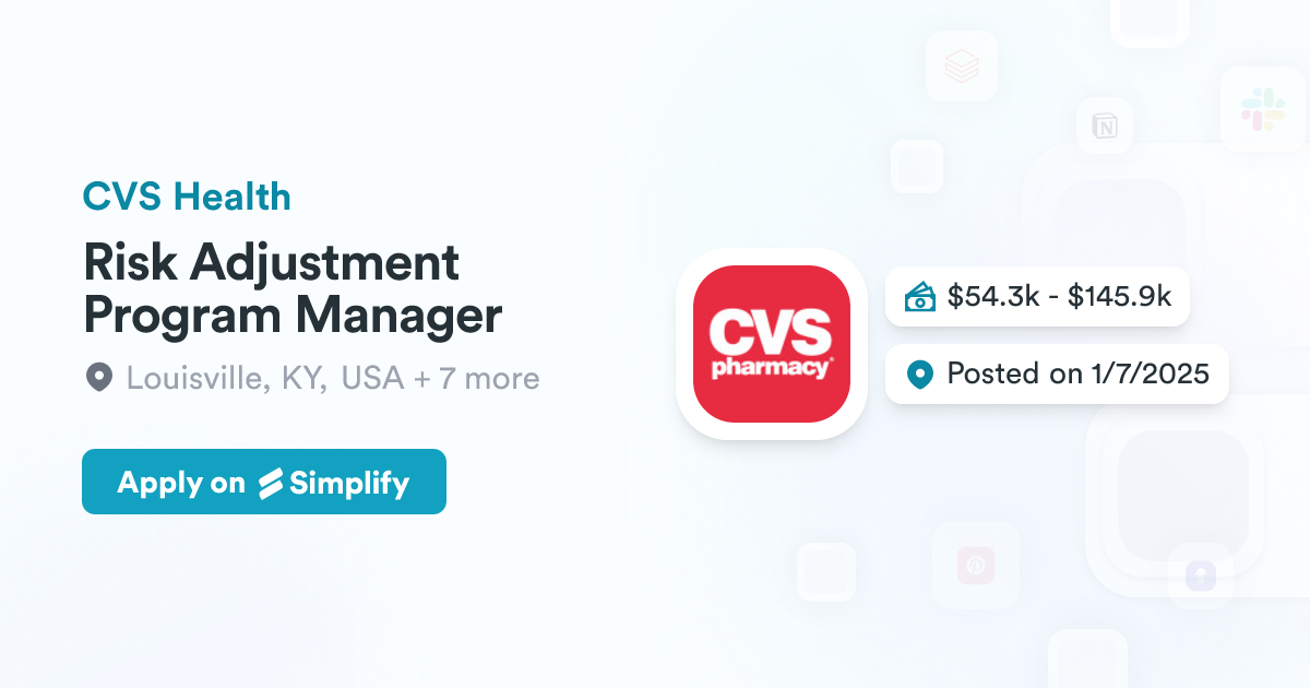 Cvs Risk Risk Adjustment Program Manager @ CVS Health | Simplify Jobs