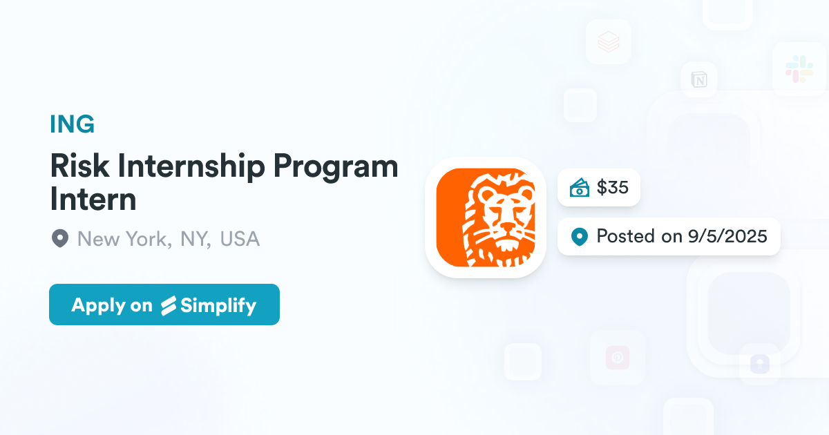 Risk Internship Program Intern @ ING | Simplify Jobs
