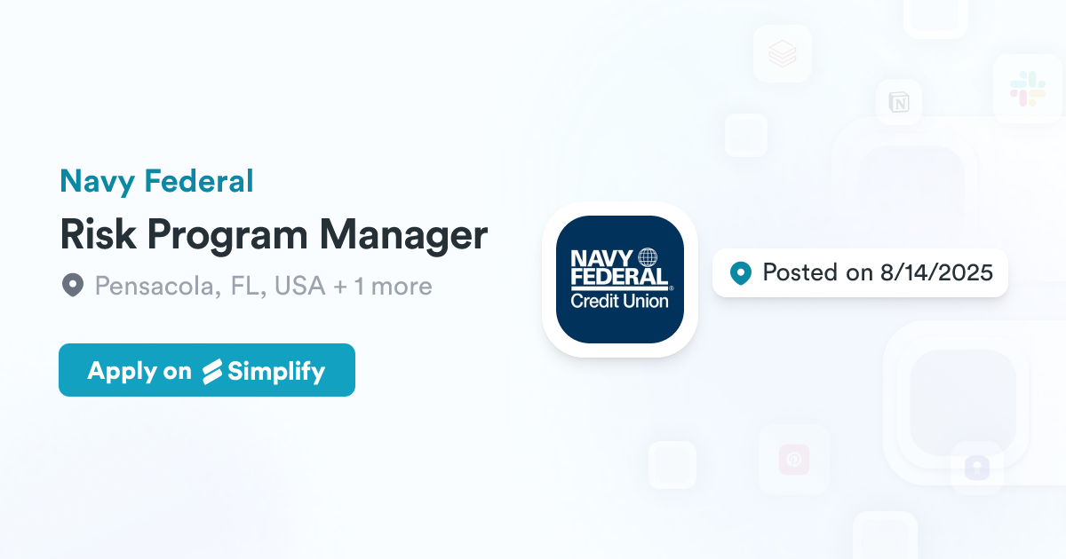 Navy Risk Management Informatio Program Risk Program Manager @ Navy Federal | Simplify Jobs