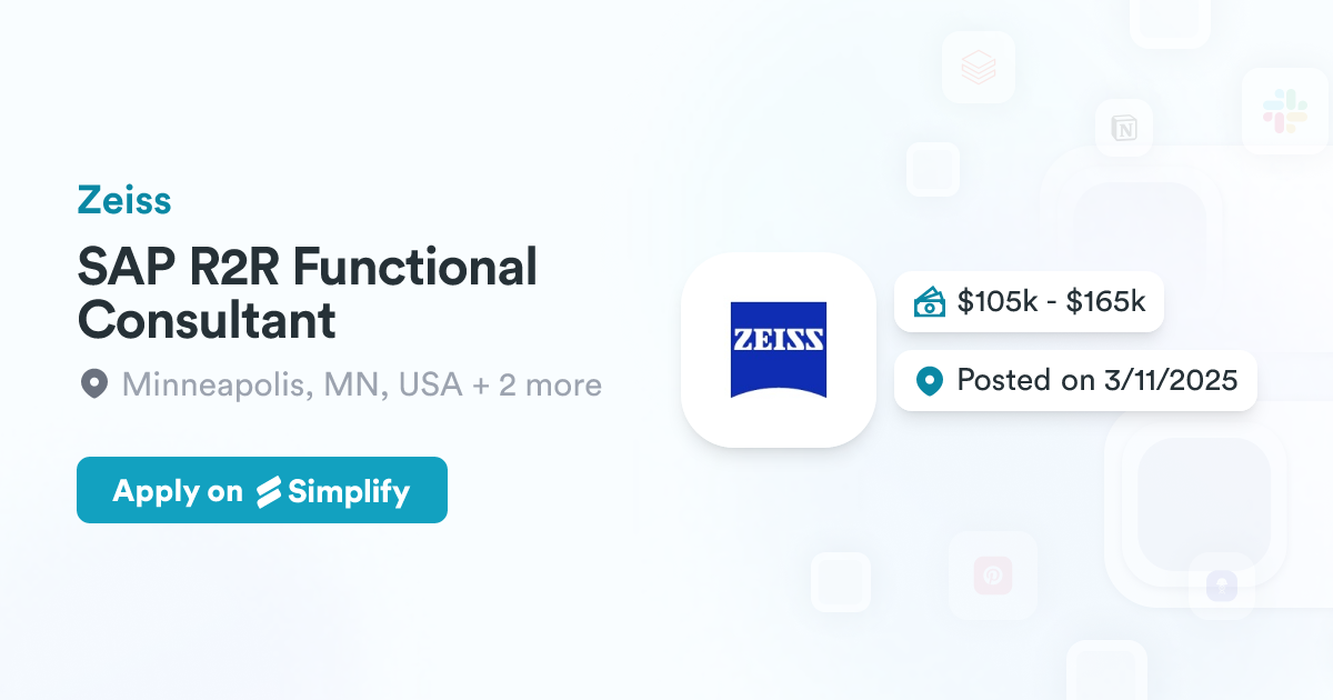 Rto R Domain SAP R2R Functional Consultant @ Zeiss | Simplify Jobs
