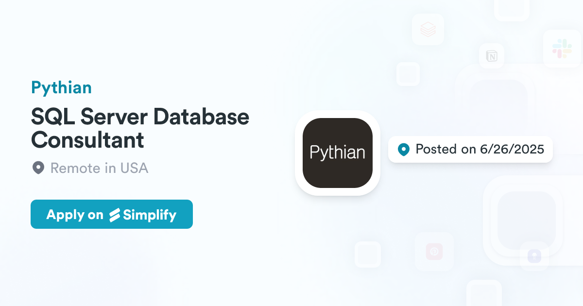 SQL Server Database Consultant @ Pythian | Simplify Jobs
