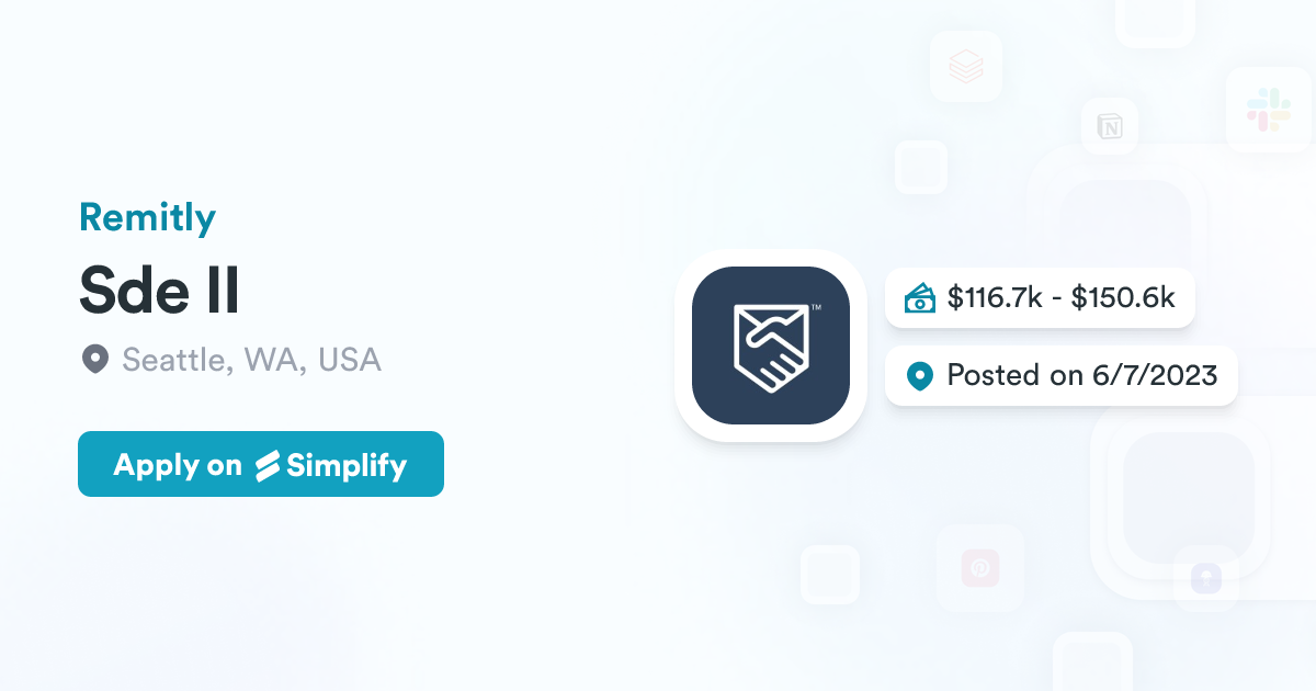 Sde Ii Sde II @ Remitly | Simplify Jobs