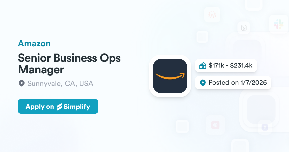 Amazon Rfd3 Ops Manager Senior Business Ops Manager @ Amazon | Simplify Jobs