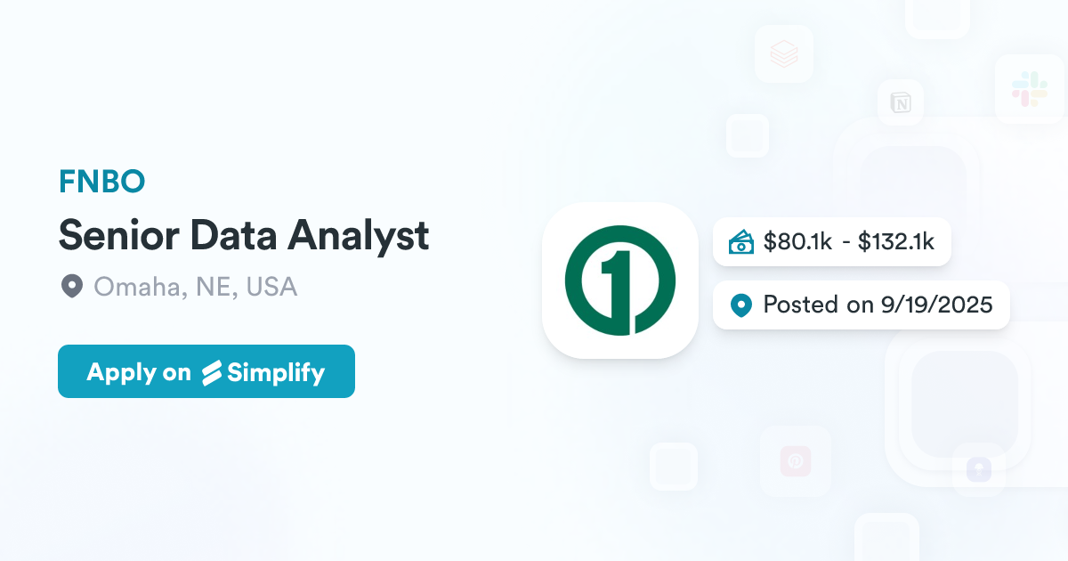 Fnbo Checks Senior Data Analyst @ FNBO | Simplify Jobs