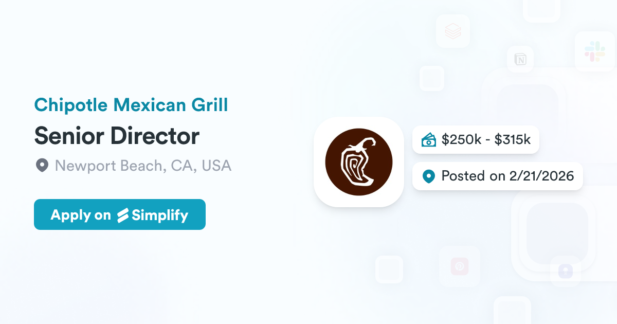 Commander Chipotle Senior Director @ Chipotle Mexican Grill | Simplify Jobs