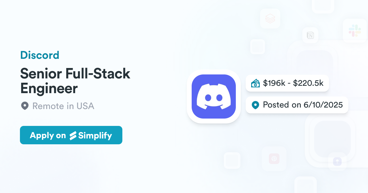 Discord Stack Senior Full-Stack Engineer @ Discord | Simplify Jobs