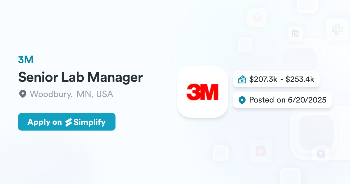 3m Lab Sample Senior Lab Manager @ 3M | Simplify Jobs