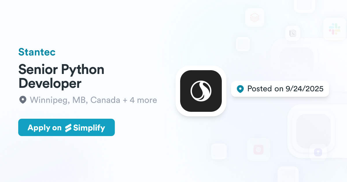 Senior Python Developer @ Stantec | Simplify Jobs