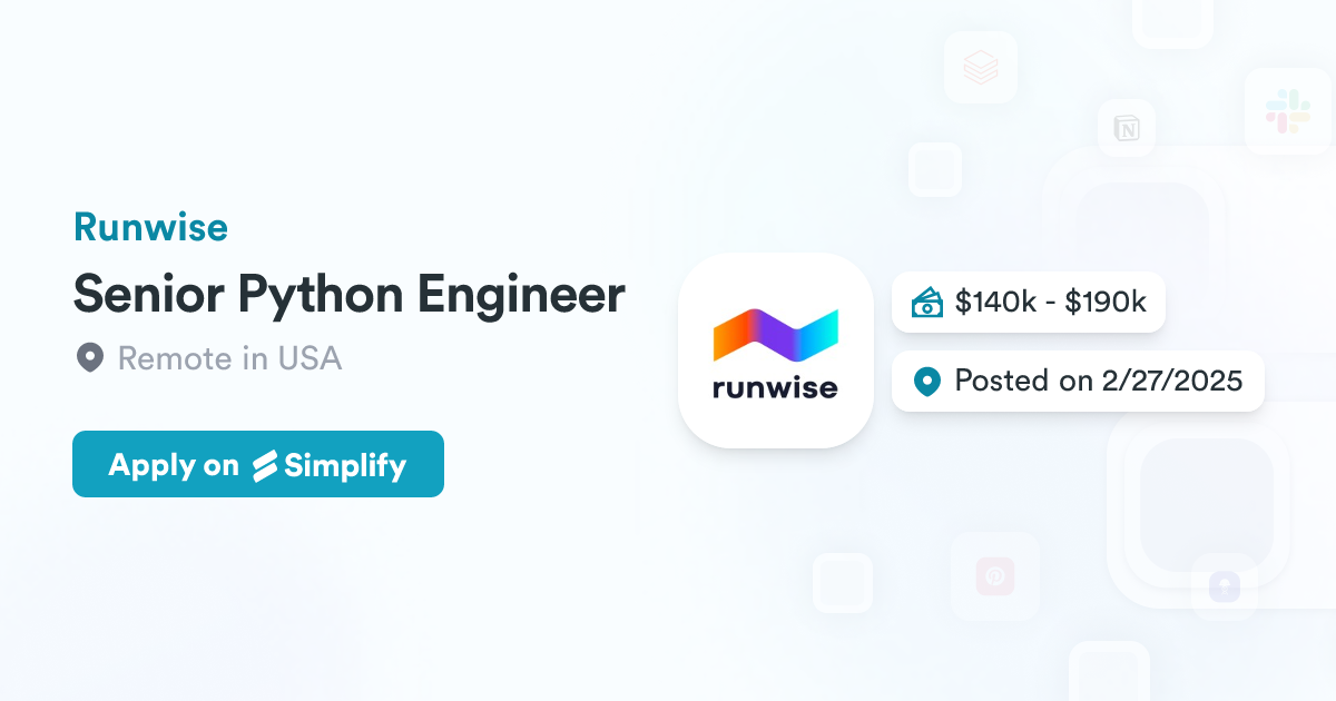 Senior Python Engineer @ Runwise | Simplify Jobs