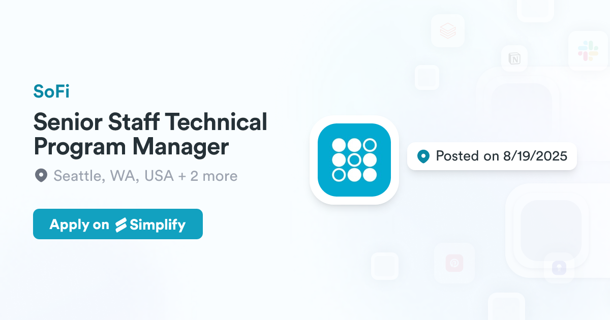 Defyn Programme Senior Staff Technical Program Manager @ SoFi | Simplify Jobs