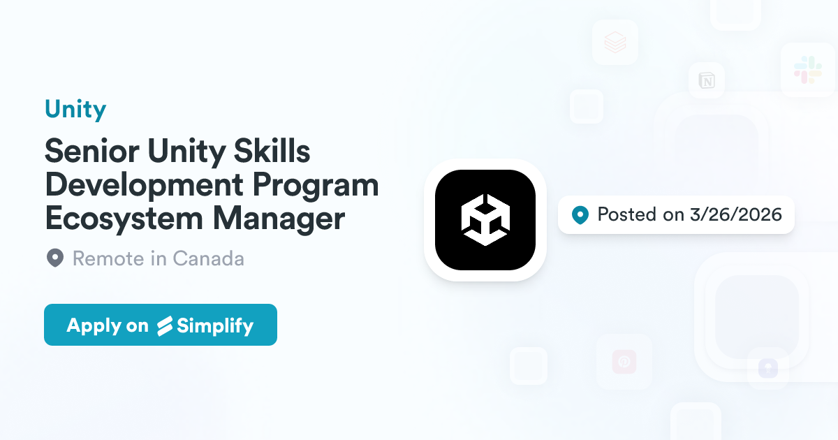 Senior Unity Skills Development Program Ecosystem Manager @ Unity ...