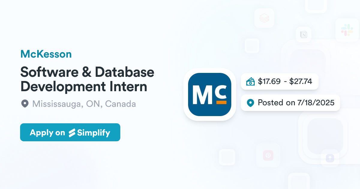 Database Development Internship Image Software & Database Development Intern @ McKesson | Simplify Jobs