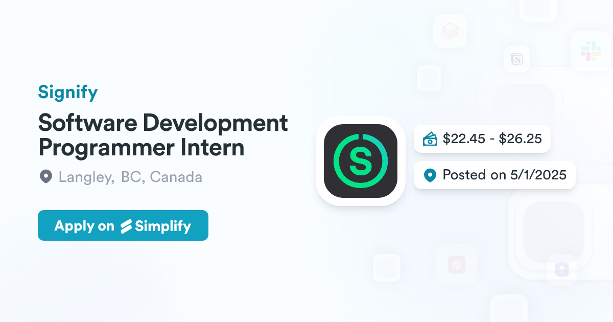Signify Simple Set Programmer Software Development Programmer Intern @ Signify | Simplify Jobs