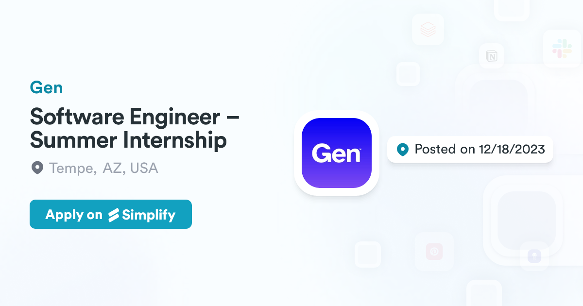 Computer Jobs Generation Program Software Engineer – Summer Internship @ Gen | Simplify Jobs
