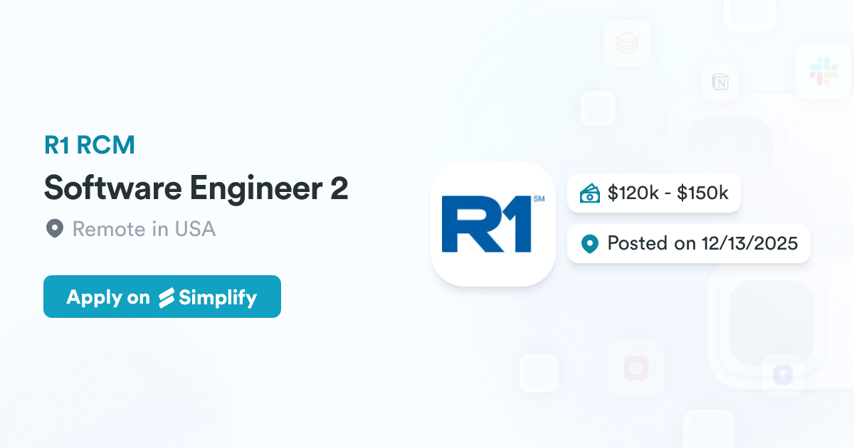 Rcm Remote Software Software Engineer 2 @ R1 RCM | Simplify Jobs