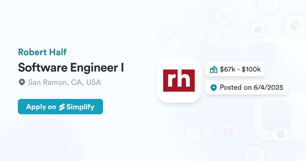 Software Engineer I @ Robert Half | Simplify Jobs
