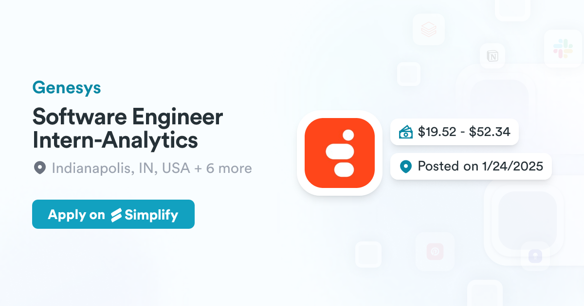 Genesys Analytics Api Software Engineer Intern-Analytics @ Genesys | Simplify Jobs