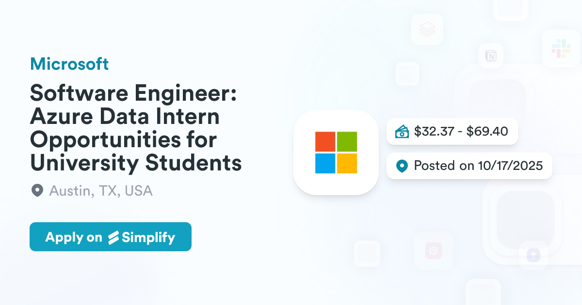 Azure Core Intern Program Visuals Software Engineer: Azure Data Intern Opportunities for University ...