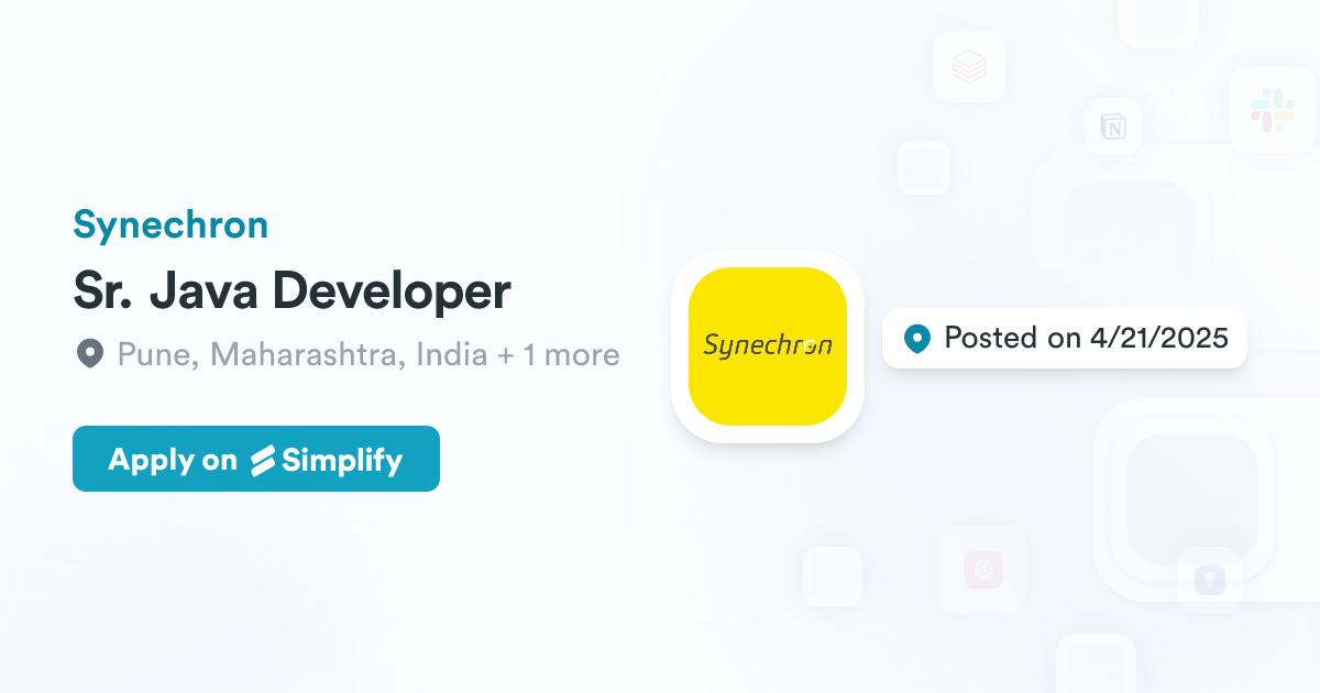 Sr. Java Developer @ Synechron | Simplify Jobs