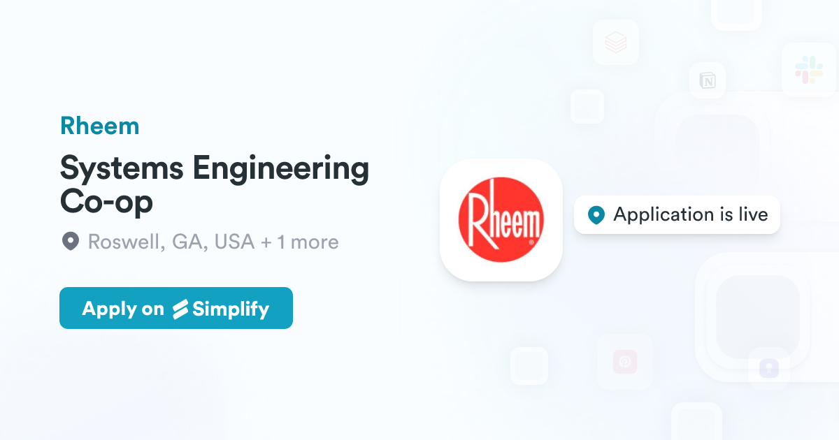 Systems Engineering Co-op @ Rheem | Simplify Jobs
