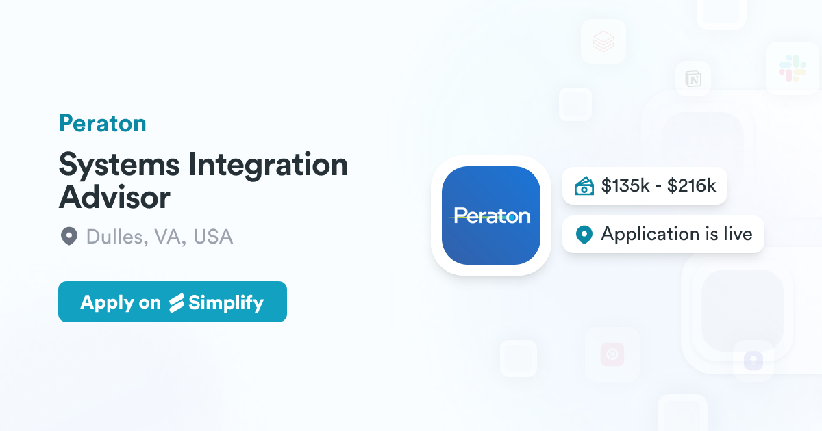 Peraton Rao Systems Integration Advisor @ Peraton | Simplify Jobs