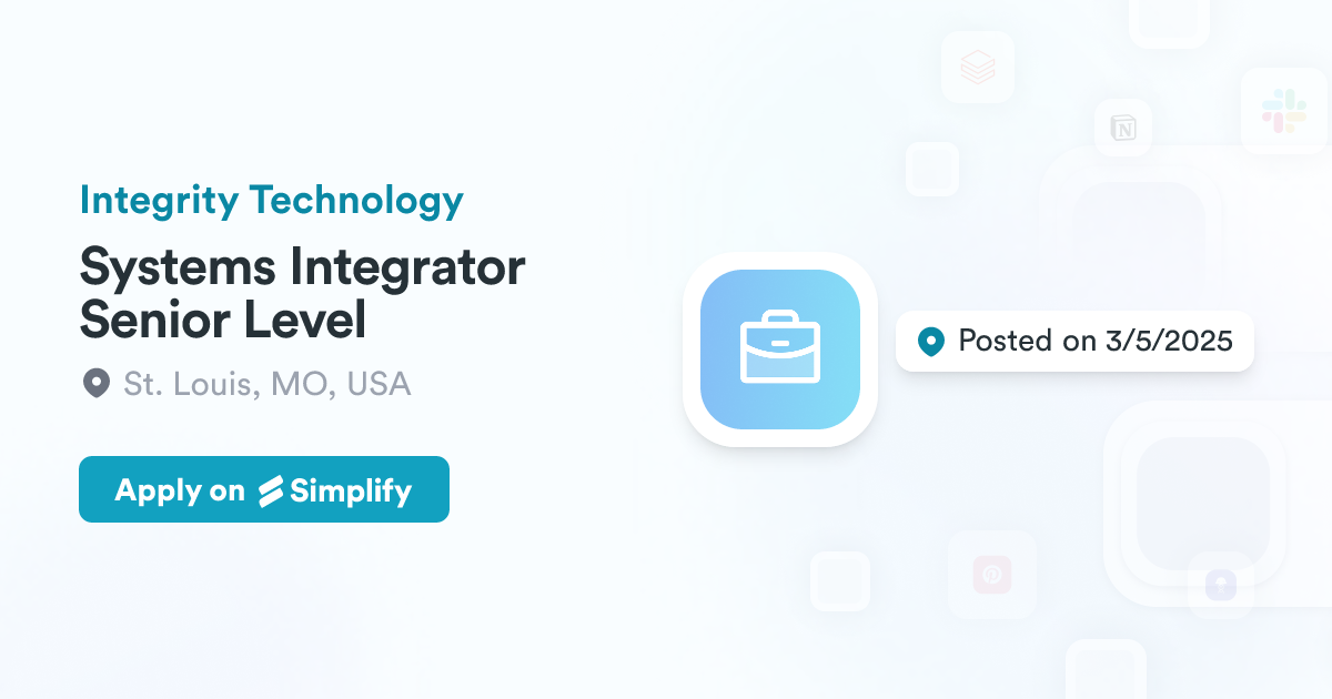 Systems Integrator Senior Level @ Integrity Technology | Simplify Jobs