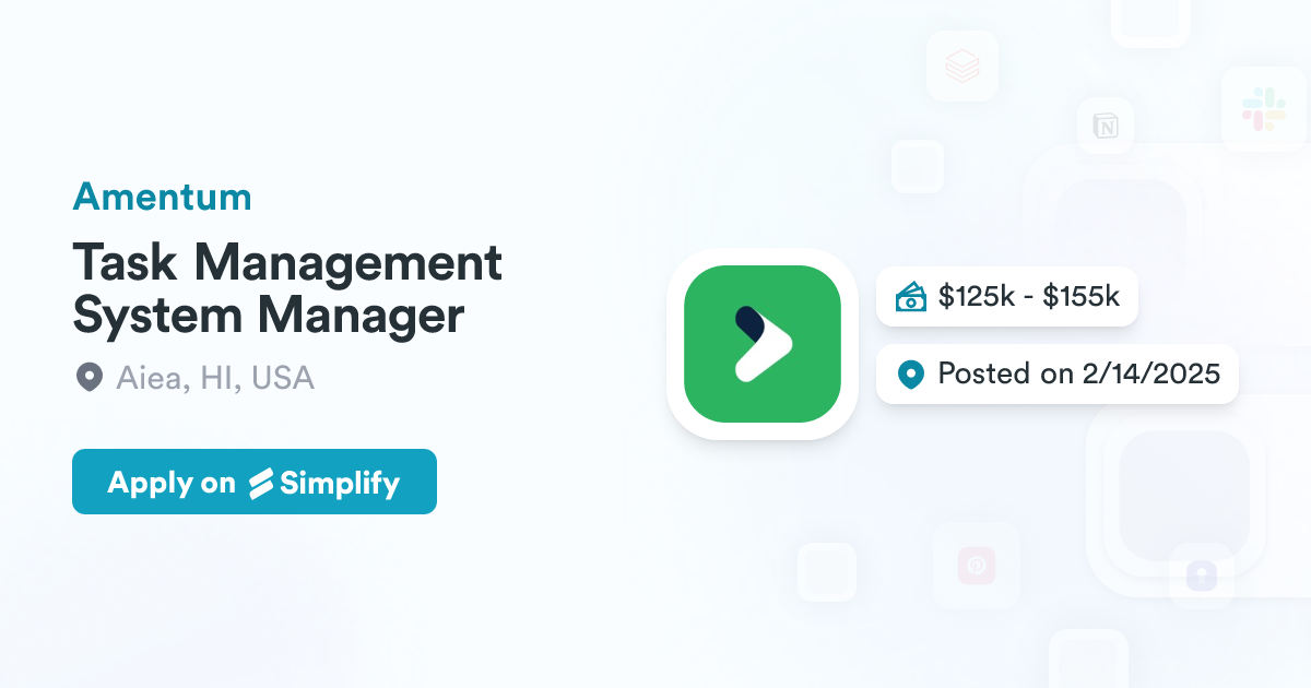 Task Management System Manager @ Amentum | Simplify Jobs